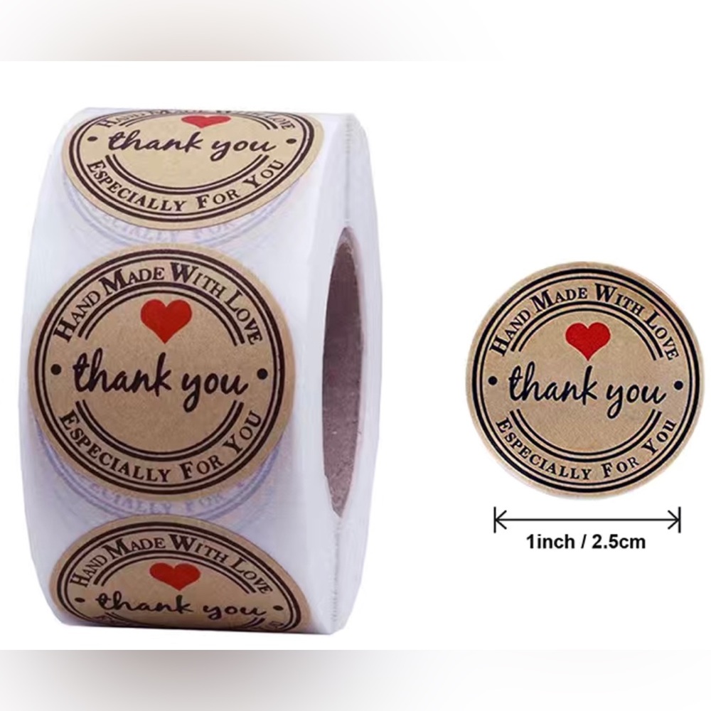 “Hand Made With Love - Thank You” 500pc Roll of Stickers